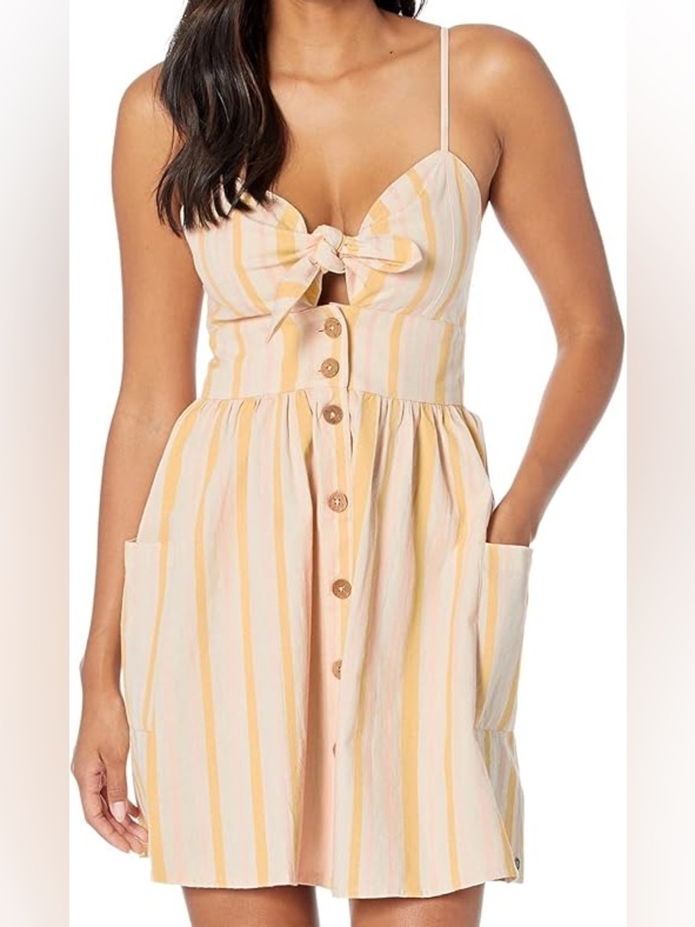 Roxy Yellow & Pink Striped Tie-Front Mini Sundress